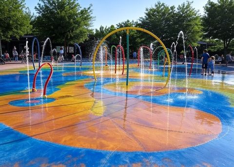 Splash pad with water fountains