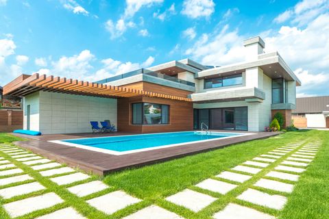 Modern home with a backyard pool